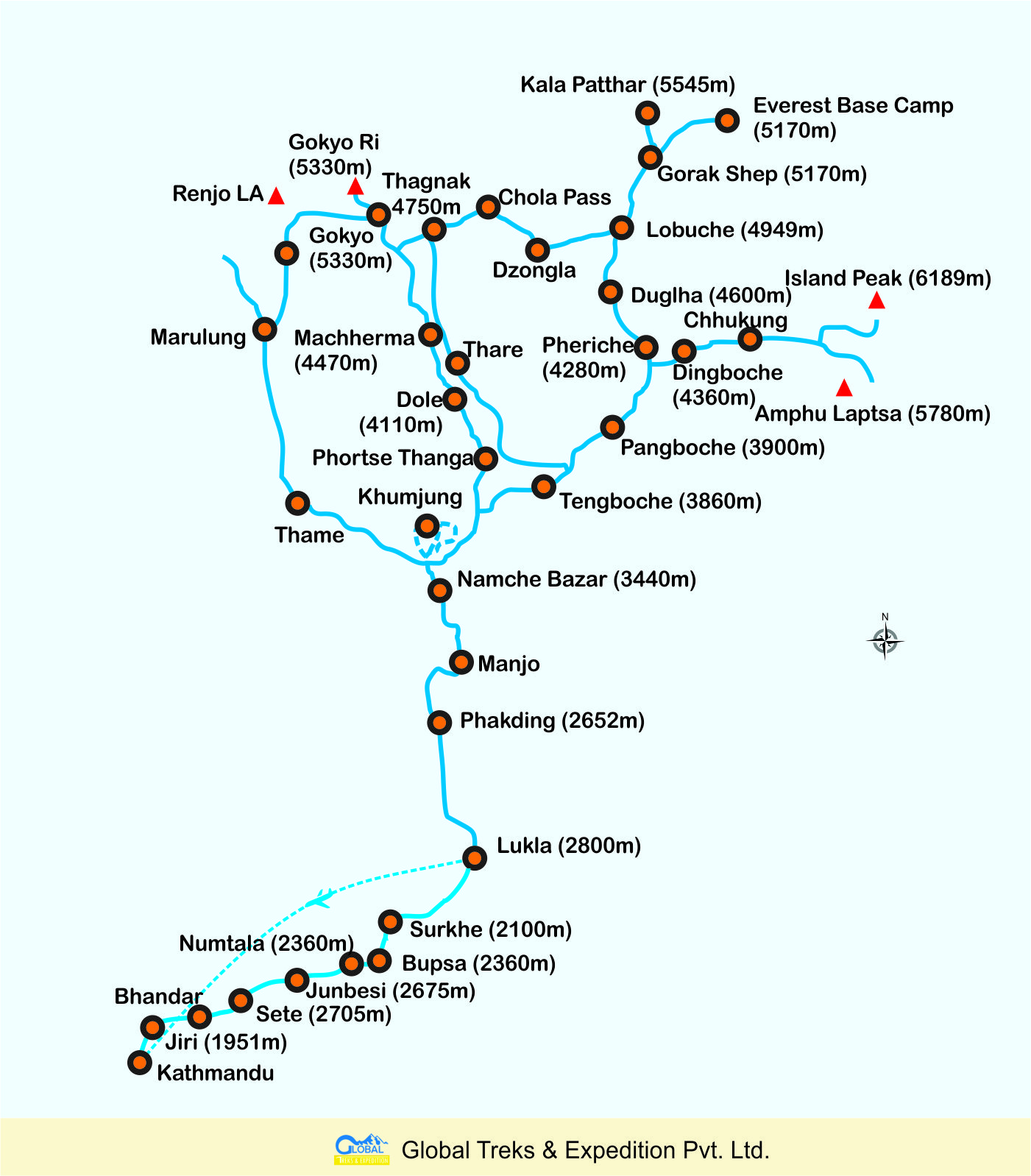 Map of Everest Base Camp Trekking Via Jiri